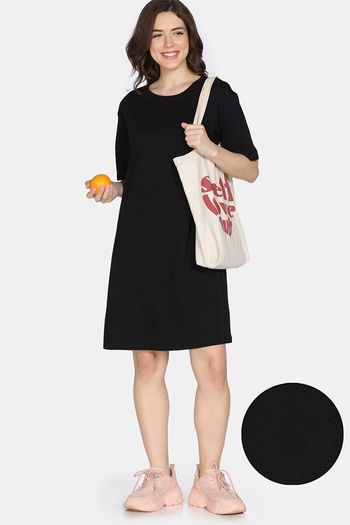 Buy Zivame 2 Mile Fashion Knit Cotton Loungewear Dress - Black Beauty